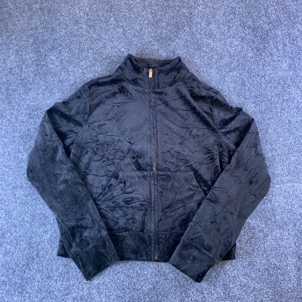 Juicy By Juicy Couture Jacket Womens Small Black Velour Logo Rhinestone Full Zip